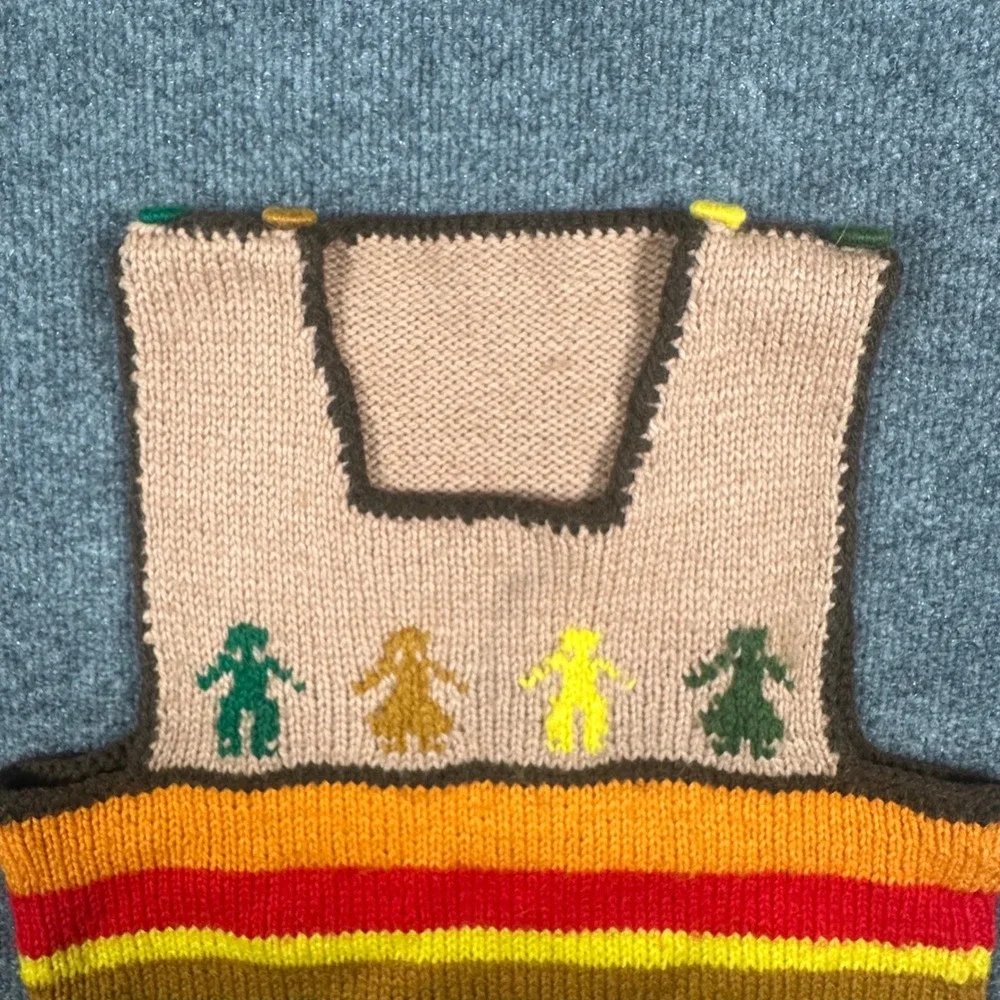 Vintage Hand Knit‎ Striped Sweater Vest Bohemian Square Neck Multi Color Small
